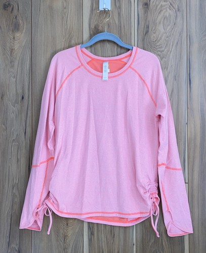 Lucy Tech Orange & White Striped Long Sleeve Activewear Top Size XL Thumbholes - Picture 1 of 7
