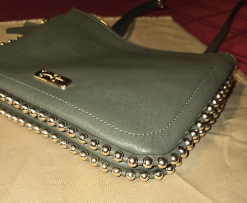 Jessica Simpson Sage Green with Gold Beaded Border Crossbody Bag 3 Compartments! - Picture 4 of 17