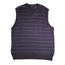 Cellini Sweater Vest Men's Navy Blue Printed Wool Italian Made Classic - Large