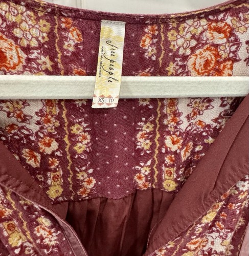 Free People Bridget Kleid Damen XS Beere Blumen Langarm Rüschen Boho - Bild 3 von 11