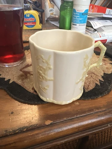 Belleek White & Yellow Thorn Porcelain Coffee Cup Mark Very Rare Good Condition