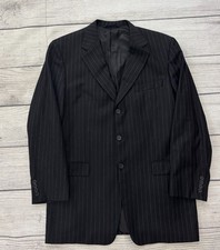 BURBERRY LONDON Mens 42L Black Striped 100 Wool 3 Button Jacket Blazer EXC