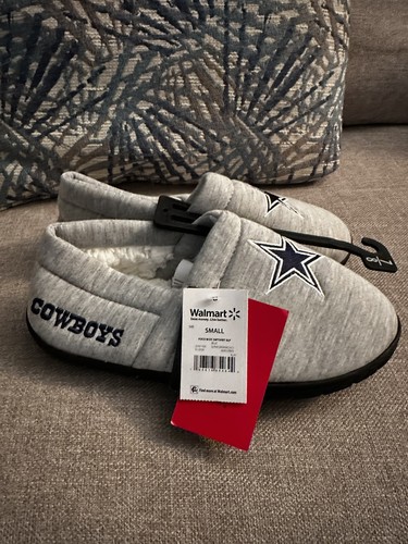 NFL Dallas Cowboys Fleece gefütterte Mokassin Hausschuhe - Größe Small (7/8) grau/blau - Bild 2 von 4