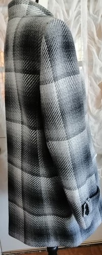 Tahari Damen Tweed Peacoat Mantel gefüttert schwarz grau elfenbein kariert Größe 14 - Bild 2 von 4