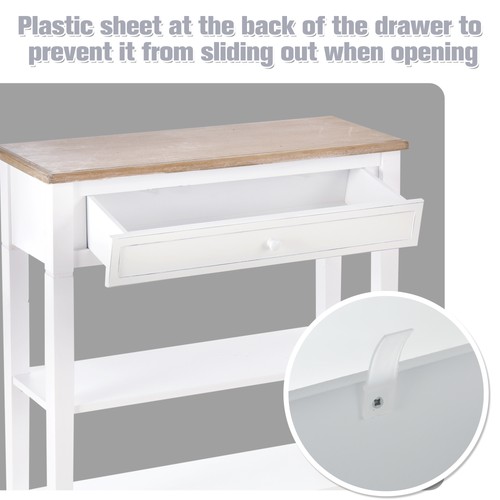 HOMCOM 80x75cm Console Table w/ Drawer 2 Shelves Worktop Handle Retro White - Picture 4 of 11