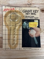 Vtg Justen Giant Key Shaped Key Ring Keychain New Sealed Plastic Clear 5" Kitsch