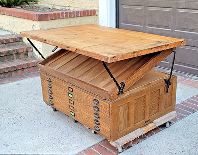 1920's C.F. Pease OAK 5-Drawer Blueprint Flat File Drafting Desk Cabinet UNIQUE!