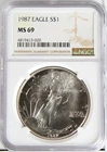 1987 American Eagle Silver Dollar $1 MS69 NGC