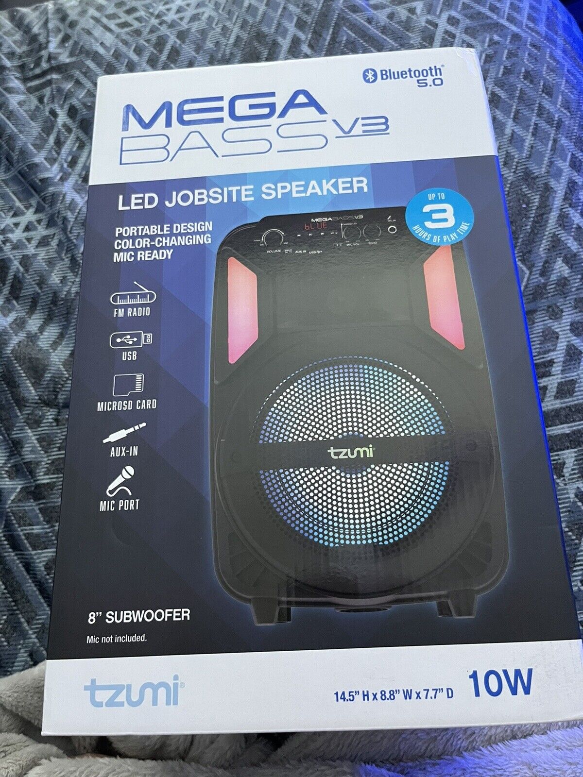 Tzumi Mega Bass Music MEGA BASS V3 LED Display Jobsite Speaker Black  Bluetooth