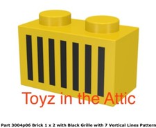 Lego 1x 3004p06 Yellow Brick 1 x 2 w/ Black Grille w/ 7 Vertical Lines Fn Rare