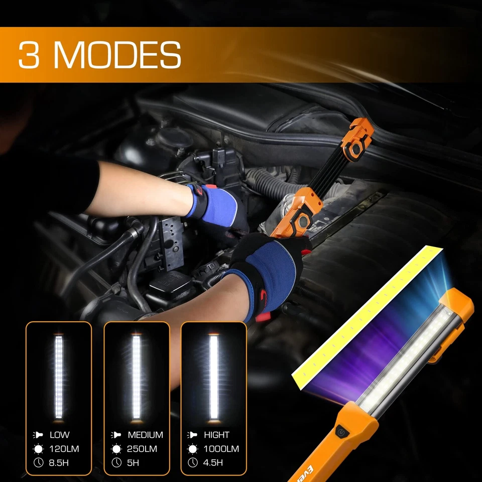 EverBrite 2-PACK 1000LM LED Work Light 4 Lighting Modes Rechargeable Work Light - Image 2 of 4