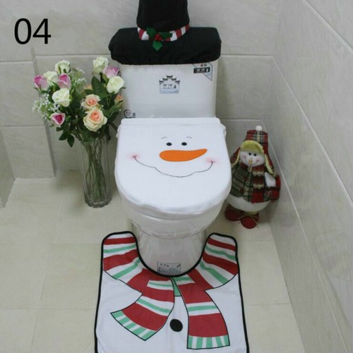 1 Set Weihnachts WC-Sitzbezug Badezimmer Rutschfester Teppich Xmas Dekoration - Bild 1 von 10