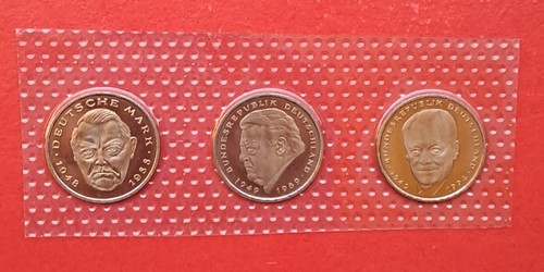 2 DM Erhardt, Strauß und Brandt 1995 A Stempelglanz aus Kursmünzensatz 3 Mz.
