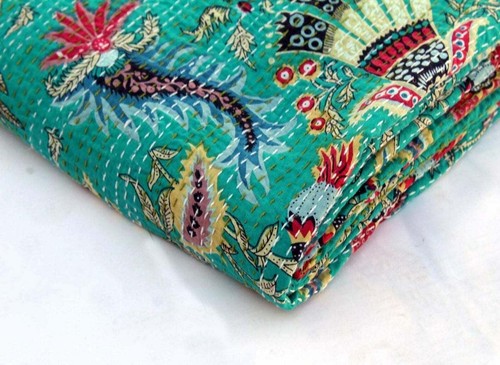 Manta de cama edredón india hecha a mano con estampado de corona de algodón Kantha - Imagen 47 de 49