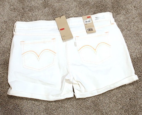 PANTALONES CORTOS DE MEZCLILLA LEVI BLANCO CON ACABADO NARANJA TALLA 11/30 - Imagen 8 de 9