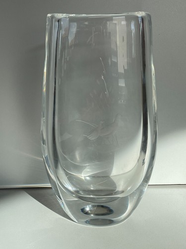 ORREFORS SWEDEN PEACOCKS GLASS CLEAR GLASS VASE - Picture 7 of 10