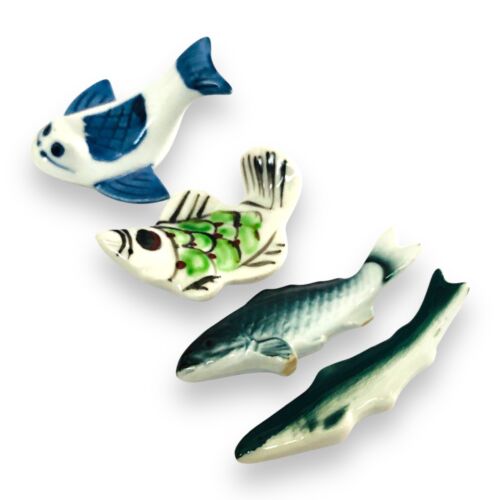 Japanese Chopstick Rest Holder 4P Set Fish Hashioki Ceramic Home Art Decor Japan - Picture 2 of 7