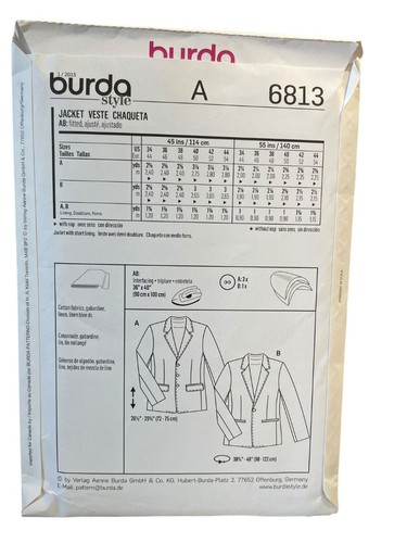 Burda Style Mens Jacket Sewing Pattern 6813 EU 44-54 US 34-44 Stylish Apparel - Picture 3 of 3