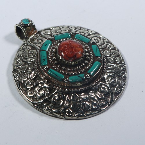 Colgante de Coral Turquesa Colgante de Plata Tibetana Hecho a Mano Buda Oración Joyería - Imagen 7 de 7