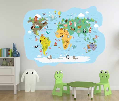 World Map Decal for Kids - Kids Educational World Map Peel and Stick - Picture 4 of 6