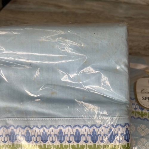 VTG Springmaid NOS Blue Floral Cotton Pillowcases & 2 Top Sheets Double Bed - Picture 8 of 9