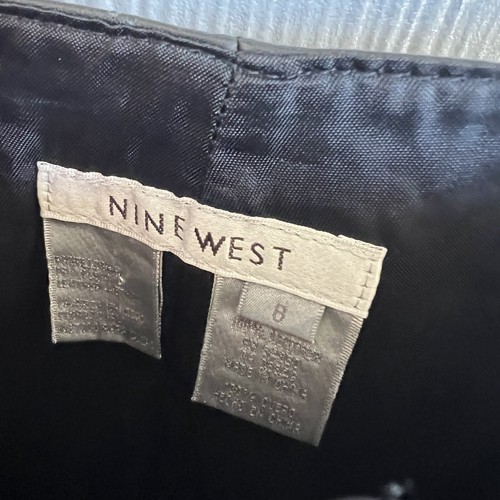 VINTAGE Nine West 100% Leather Pants Womens 8 Black Straight Leg Lined Biker - Picture 2 of 5
