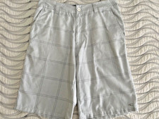 O'Neill Flat Front Shorts Men's 30 - Dk Gray Beige White Plaid Polyester Blend