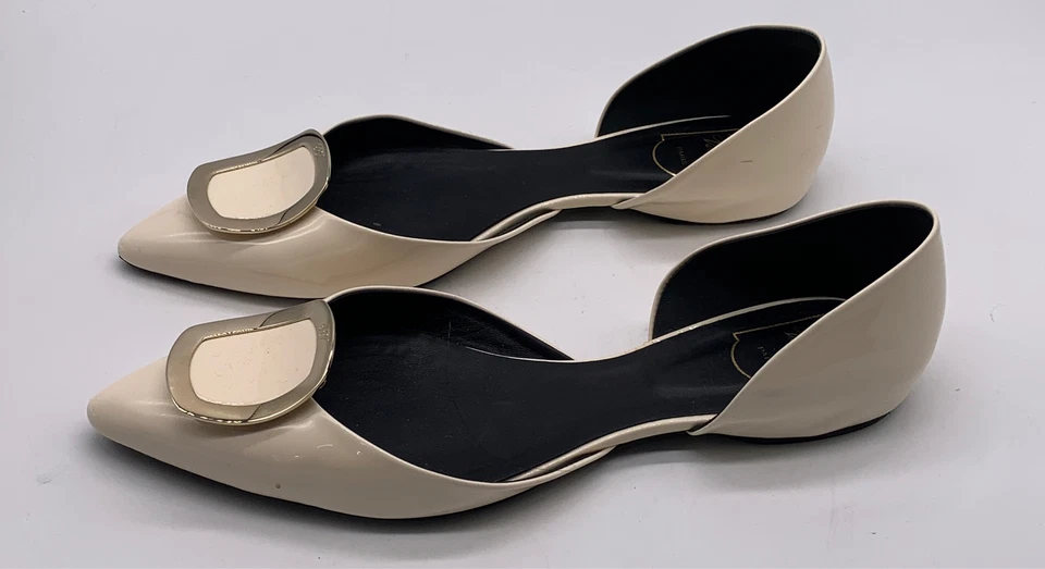 Roger Vivier Mujer Off-White Charol Dorsay Pisos Talla 42 EE. UU. 12 Foto 3 de 4