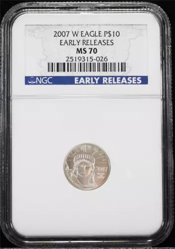 2007-W $10 1/10th Ounce .9995 Burnished Platinum Eagle NGC MS 70 Early Releases