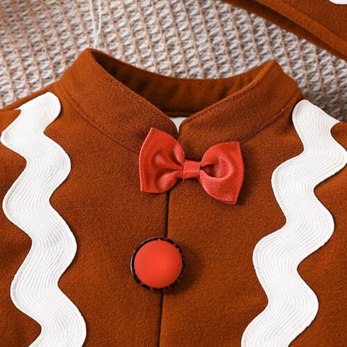 Baby Girls Christmas Bow Tie Gingerbread Man Costume Romper Jumpsuit With Hat - Picture 10 of 23