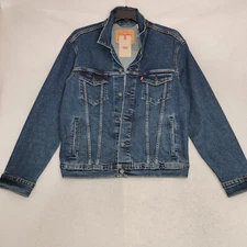 Levis Trucker Jacket Mens MEDIUM BLUE Outdoor MEDIUM WASH BUTTON UP RED TAB NWT