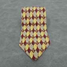 Ermenegildo Zegna Tie Mens Silk Op Art Abstract Leaf Burgundy Gold Italy 58x3.75