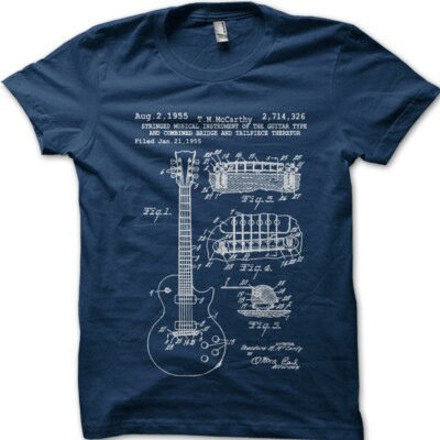 1955 Les Paul Gitarre inspiriert von Gibson Blaupause bedrucktes T-Shirt 9019