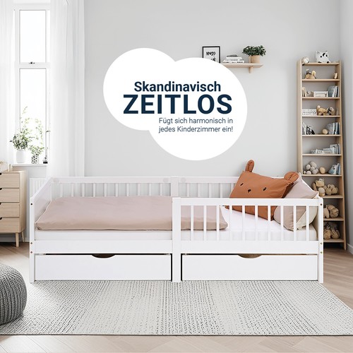 Kinderbett 90x200 cm Weiß Grün 2 Bettkästen Rausfallschutz Matratze Homestyle4u - Bild 9 von 36