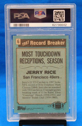 1988 TOPPS # 6 Jerry Rice PSA 10 GEM MT # 62736642 SAN FRANCISCO 49ers !!! - Picture 2 of 2