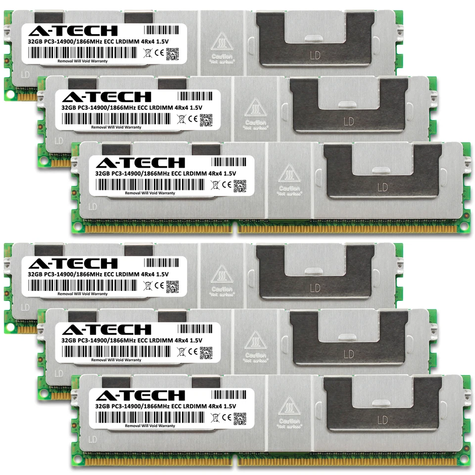 A-Tech 192GB 6x 32GB 4Rx4 PC3-14900 DDR3 1866 MHz ECC LRDIMM Server Memory RAM - Image 2 of 4