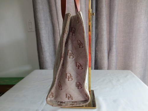 Vintage Dooney And Bourke East West Monogram Canvas Shoulder Tote Bag Brown - Picture 8 of 17