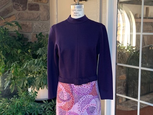 Vintage 1970s Plum Purple and Pink Wool Knit Maxi Dress Bleeker Street - Picture 2 of 10