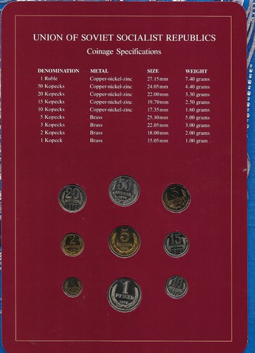 Coin Sets of All Nations USSR Russia w/card UNC all 1979 but 10, 50 Kopecks 1976 - Picture 2 of 11