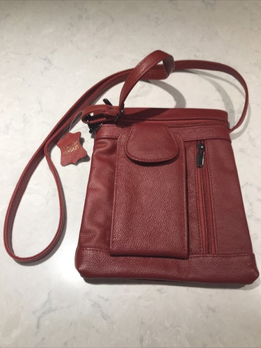 Red Genuine Leather Crossbody / Shoulder Bag~ Unbranded NWOT - Picture 3 of 11