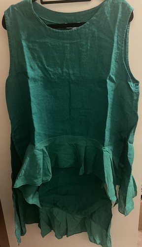 Amici Green S/M Cotton Top Milano Frill Sleeveless Singlet Asymmetrical New Tag