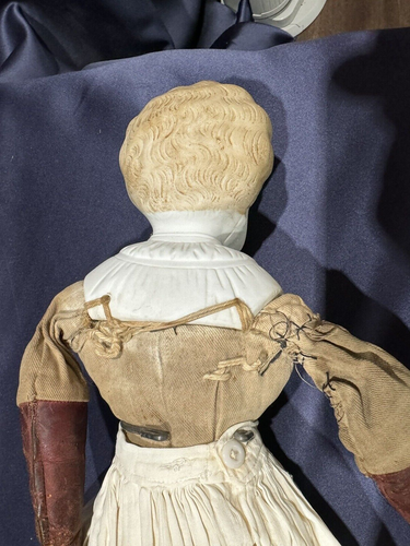 Antique Parian China Head Doll Original Clothes Leather Hands 18" - Picture 4 of 14