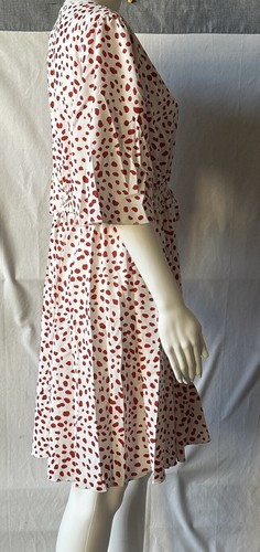 Beachsissi Dress XL White Red Dots W Pockets Knee Length Low Plunge Neck - Picture 10 of 24