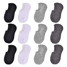 Toddler No Show Socks Little Girls 3-4T 12 Pairs, Black white grey dark Grey