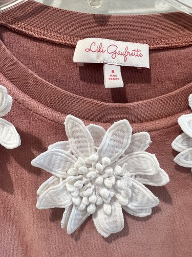LILI GAUFRETTE FRANCE GIRLS ROSE PINK VELOUR FLOWER FLORAL APPLIQUE DRESS SZ 8 - Picture 5 of 6