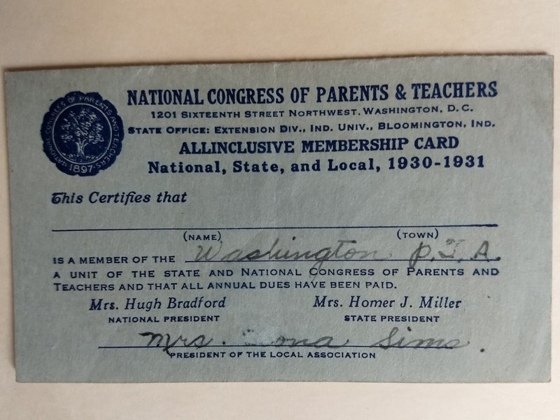 National Congress of Parents and Teachers Allinclusive Membership Card 1930-1931