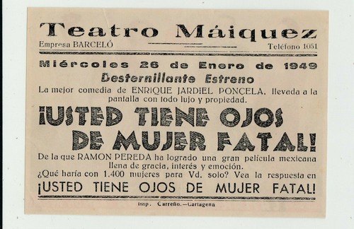 Usted tiene ojos de mujer fatal (1947) 1949 Mexican Spanish Movie Herald - Imagen 2 de 2