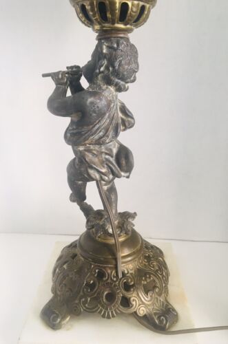 Antique Victorian Cherub Flute Ornate Banquet Electrified Kerosene Table Lamp - Picture 3 of 9