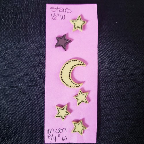 6x Vintage Moon Stars Light Tan & Brown Shank ½"-¾" Buttons Space Stitch Details - Picture 5 of 10