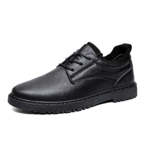Men's Leather Work Shoes British Autumn Winter Lace-Up Round Toe Low Heel Sewing - Picture 16 of 22